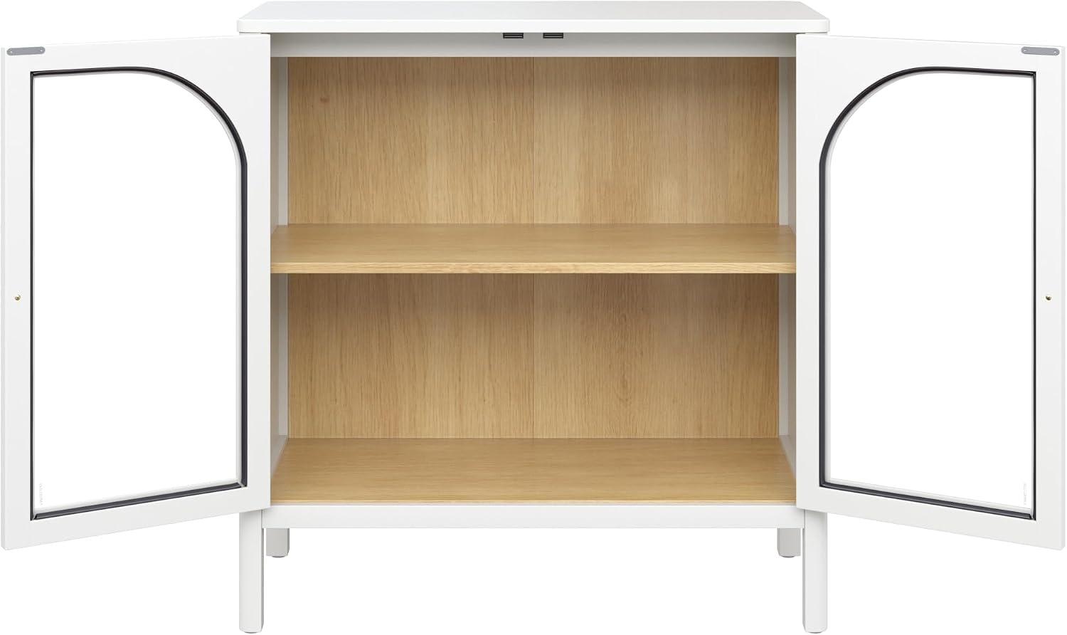 Nathan James Mason Storage Accent Cabinet Sideboard Buffet, Credenza with Glass Doors and Adjustable Shelf for Dining Room, Entryway and Living Room, Clear Glass/White/Light Oak