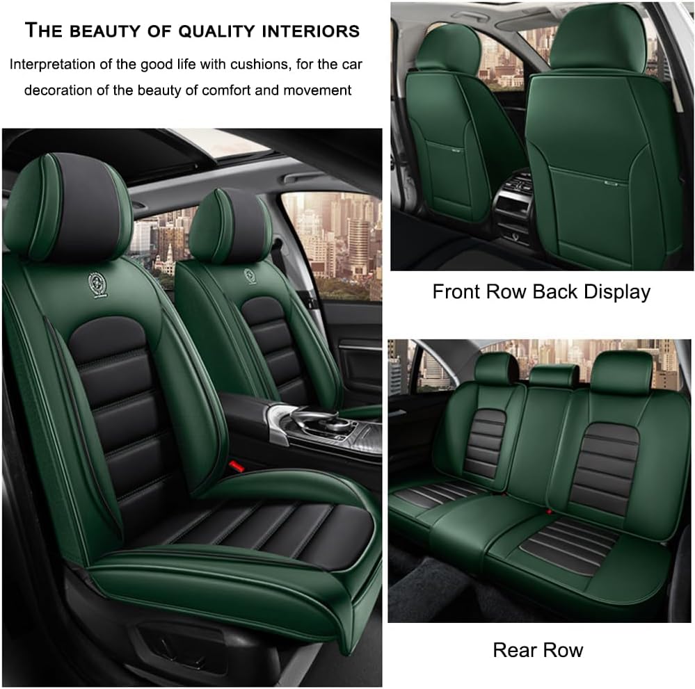5 Seat Covers for Infiniti G35 2003-2010 Leather Car Seat Covers Waterproof Soft Car Seat Protectors Comfort Premium Automotive Seat Covers with Airbag（Standard,Black+Green）