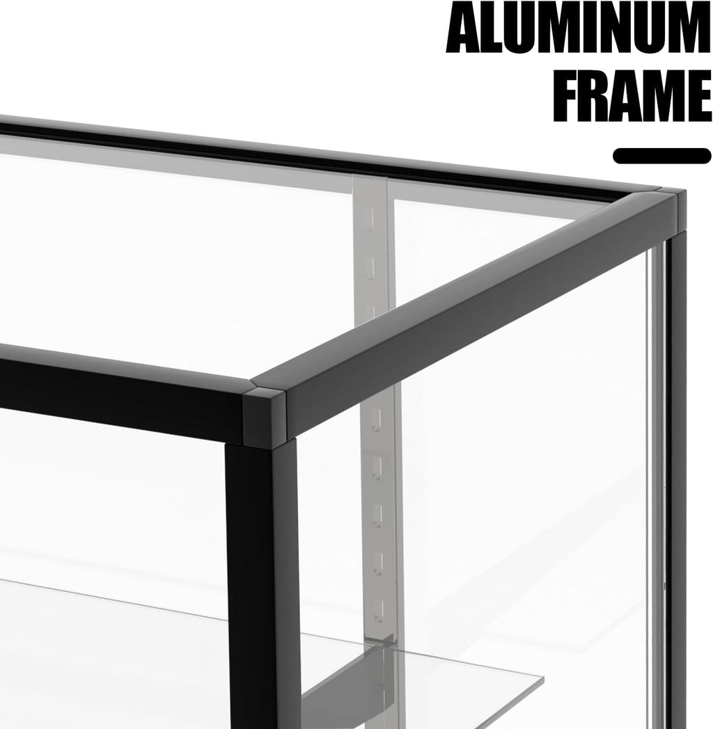 70'D * 20'W * 38'H - Retail Full Vision Showcase - Glass Display Cabinet with Black Aluminum Frame and led Lights