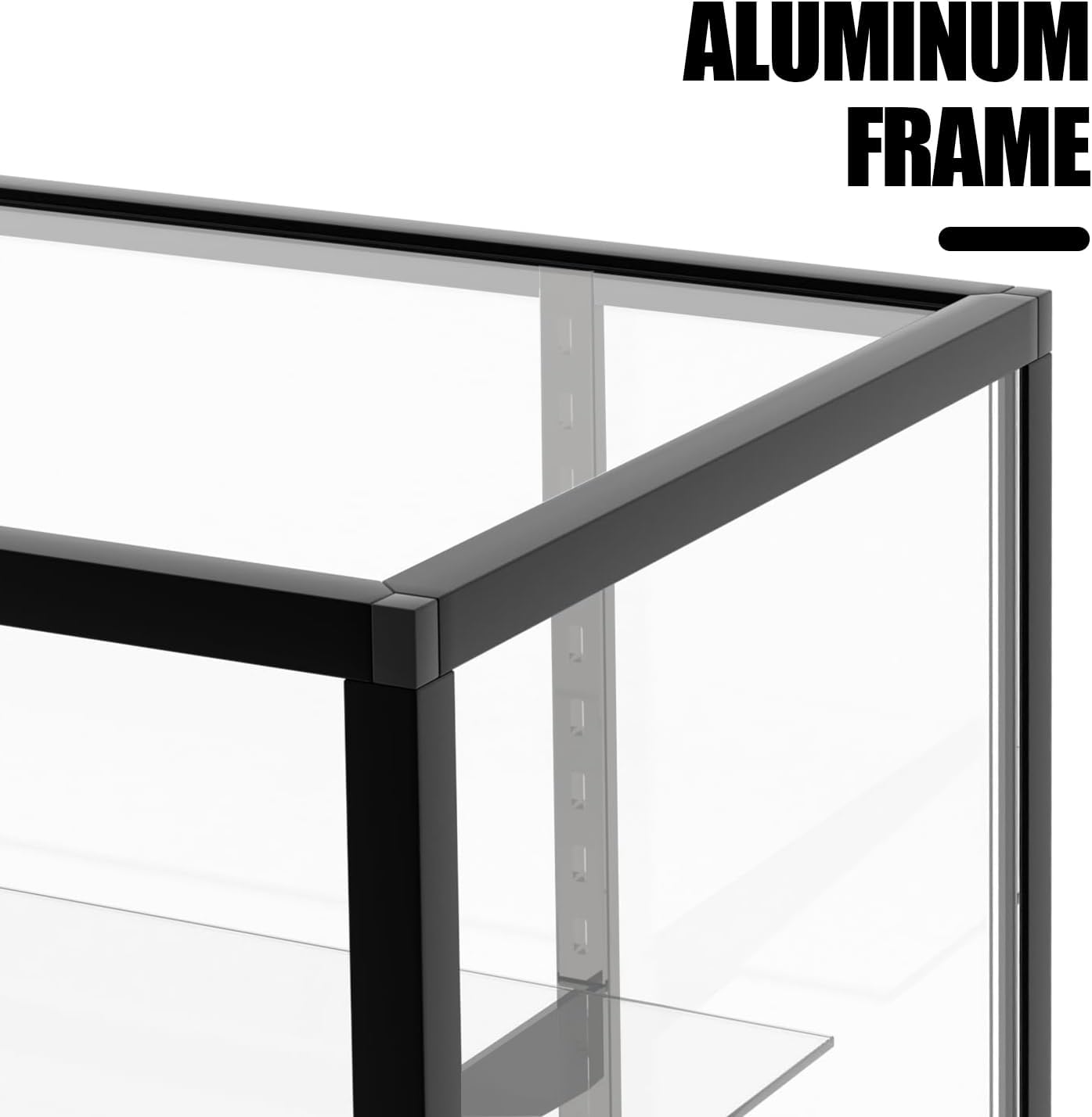 70'D * 20'W * 38'H - Retail Full Vision Showcase - Glass Display Cabinet with Black Aluminum Frame and led Lights