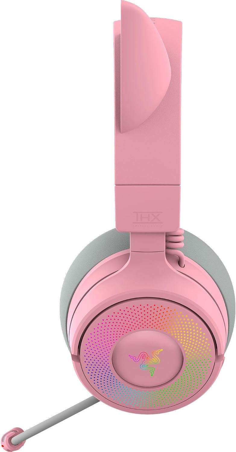 Razer Kraken Kitty V3 Pro Wireless RGB Gaming Headset: Chroma RGB Kitty Ears - 2.4 GHz, Bluetooth 5.3, USB A - Super Wideband Mic - 40mm Drivers - THX Spatial Audio - Comfortable Ear Cushions - Pink