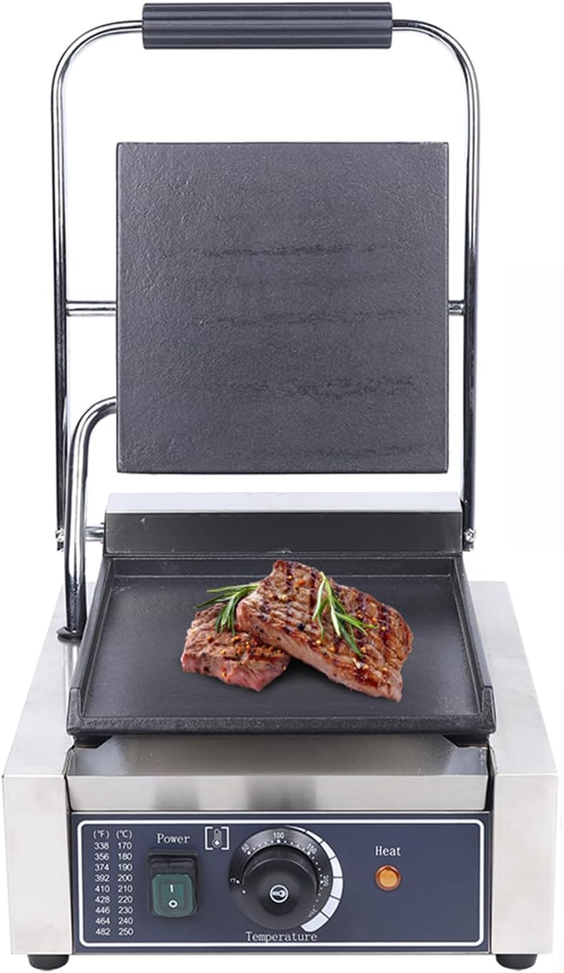 Panini Press Toaster Sandwich Maker, 110V 1800W Non-Stick Commercial Electric Griddle Contact Grill Grooved, for Hamburgers Steaks Bacons Sandwiches Sausages