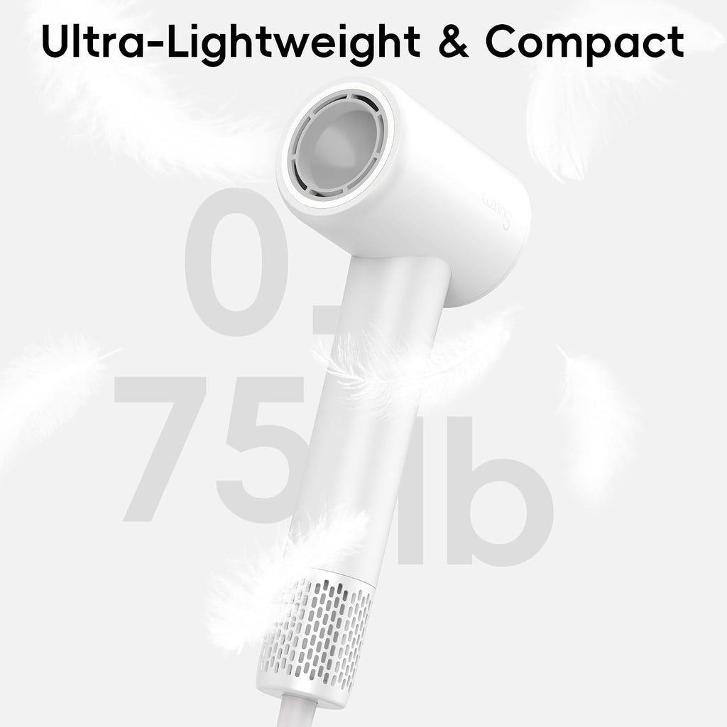Hair Dryer, TurboLux Ionic 200 Million Negative Ions 1500W Fast Drying High Speed Hairdryer with Diffuser, Lightweight, Low Noise Hair Dryers for Women with 110000 RPM Brushless Motor (Pearl White)