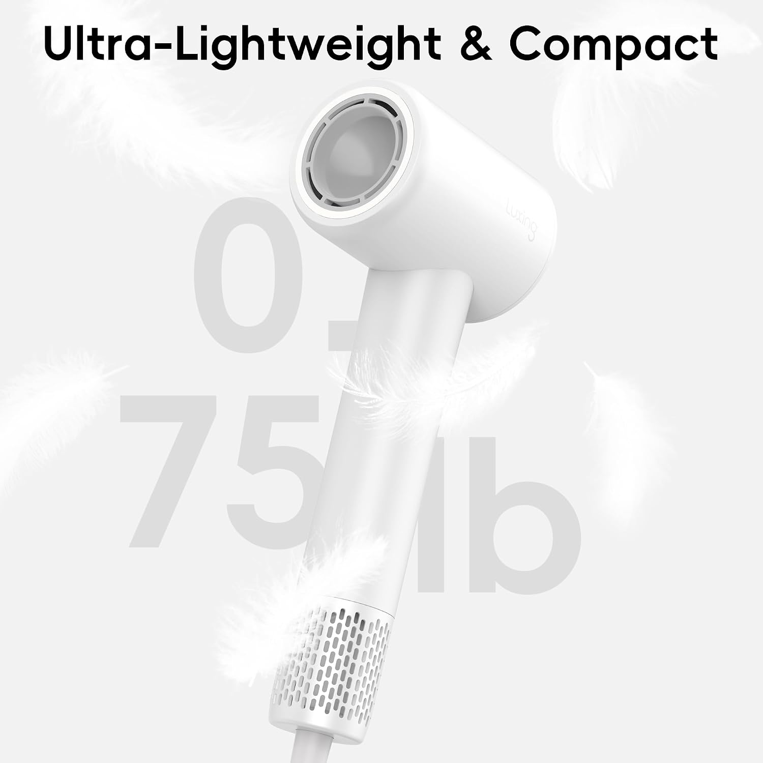 Hair Dryer, TurboLux Ionic 200 Million Negative Ions 1500W Fast Drying High Speed Hairdryer with Diffuser, Lightweight, Low Noise Hair Dryers for Women with 110000 RPM Brushless Motor (Pearl White)