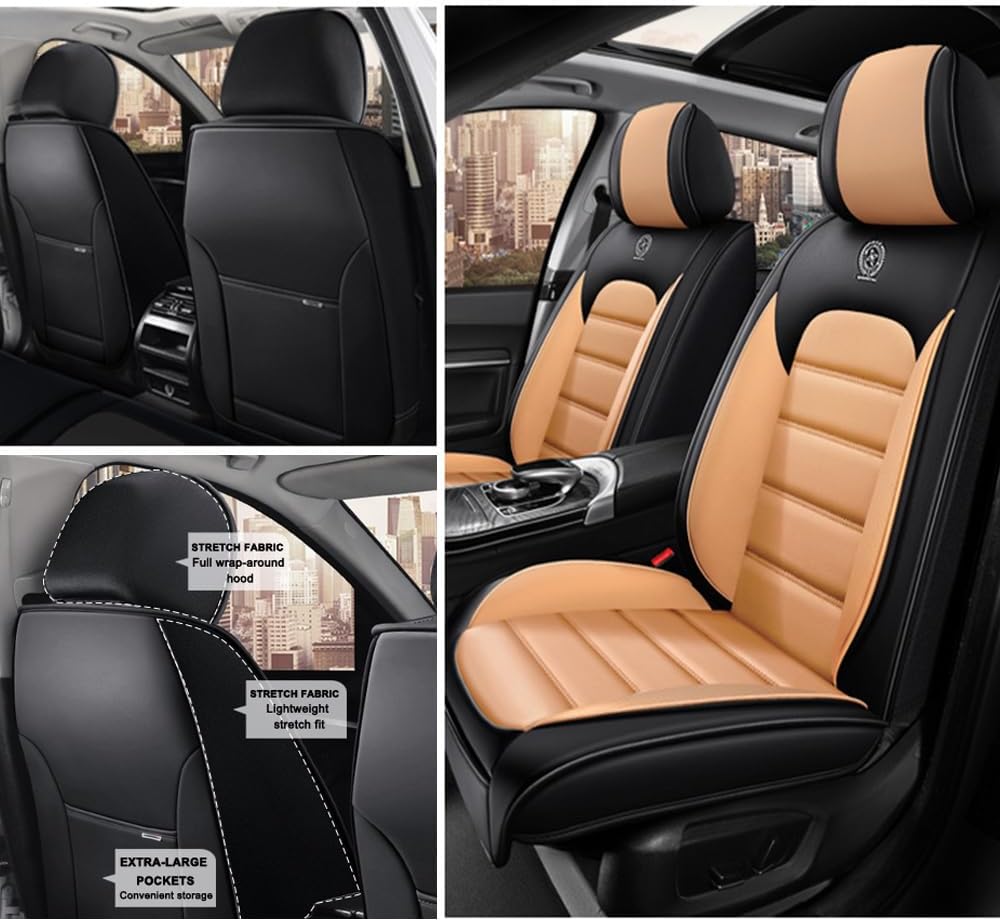 2 Seat Covers for Infiniti G35 2003-2010 Leather Car Seat Covers Waterproof Soft Car Seat Protectors Comfort Premium Automotive Seat Covers with Airbag（Standard,Black+Orange）