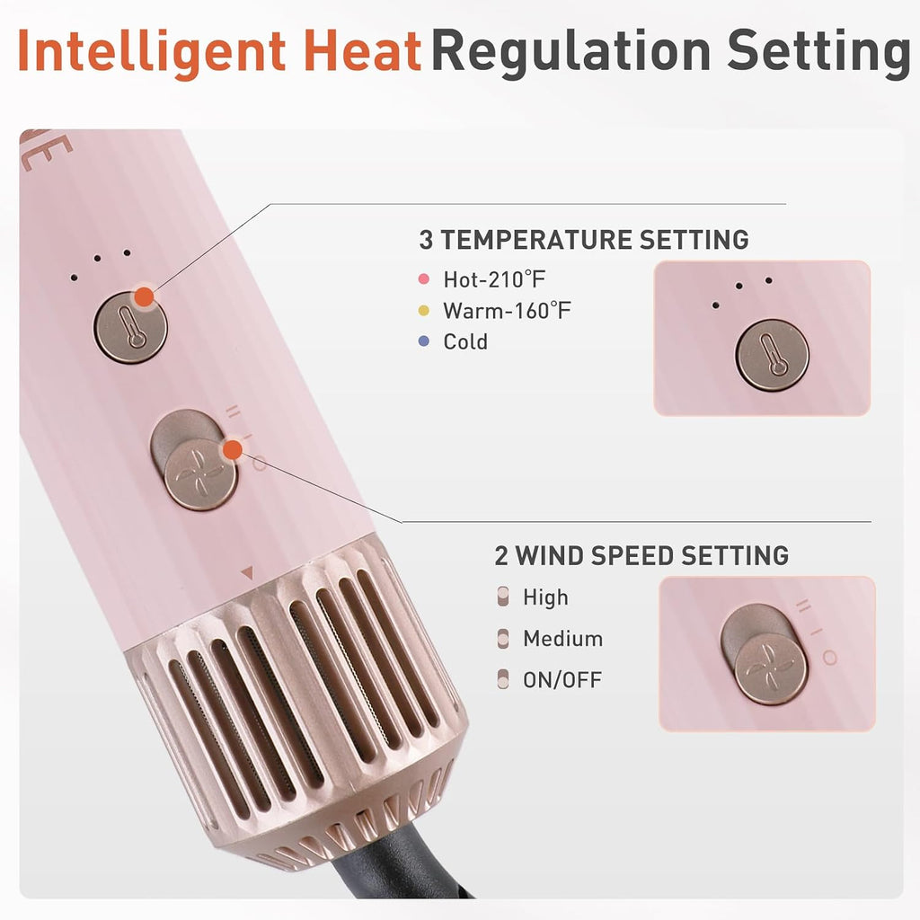 TANSHINE Blow Dryer Brush Set,5 in 1 Professional Hot Air Styler Hair Dryer Brush Styler,High-Speed Dryer Air Curler for Fast Drying Curling Volumizing Straightening Styling,Ionic Technology,Pink