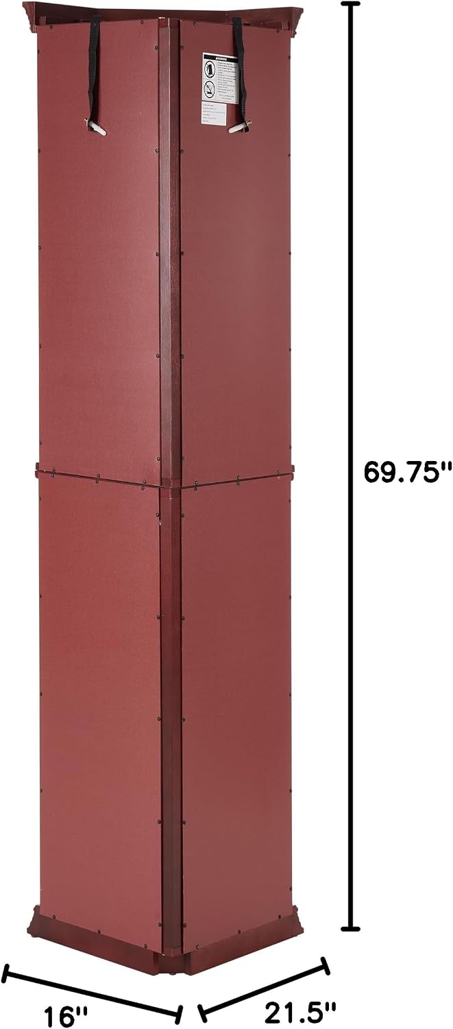 70' Tempered Glass Adjustable Showcase Cabinet, Lego Display Case with Mirrored Back & Beading, Lego Display Shelves with Built-in Lights & Handles for Home Living Room Corner, Cherry