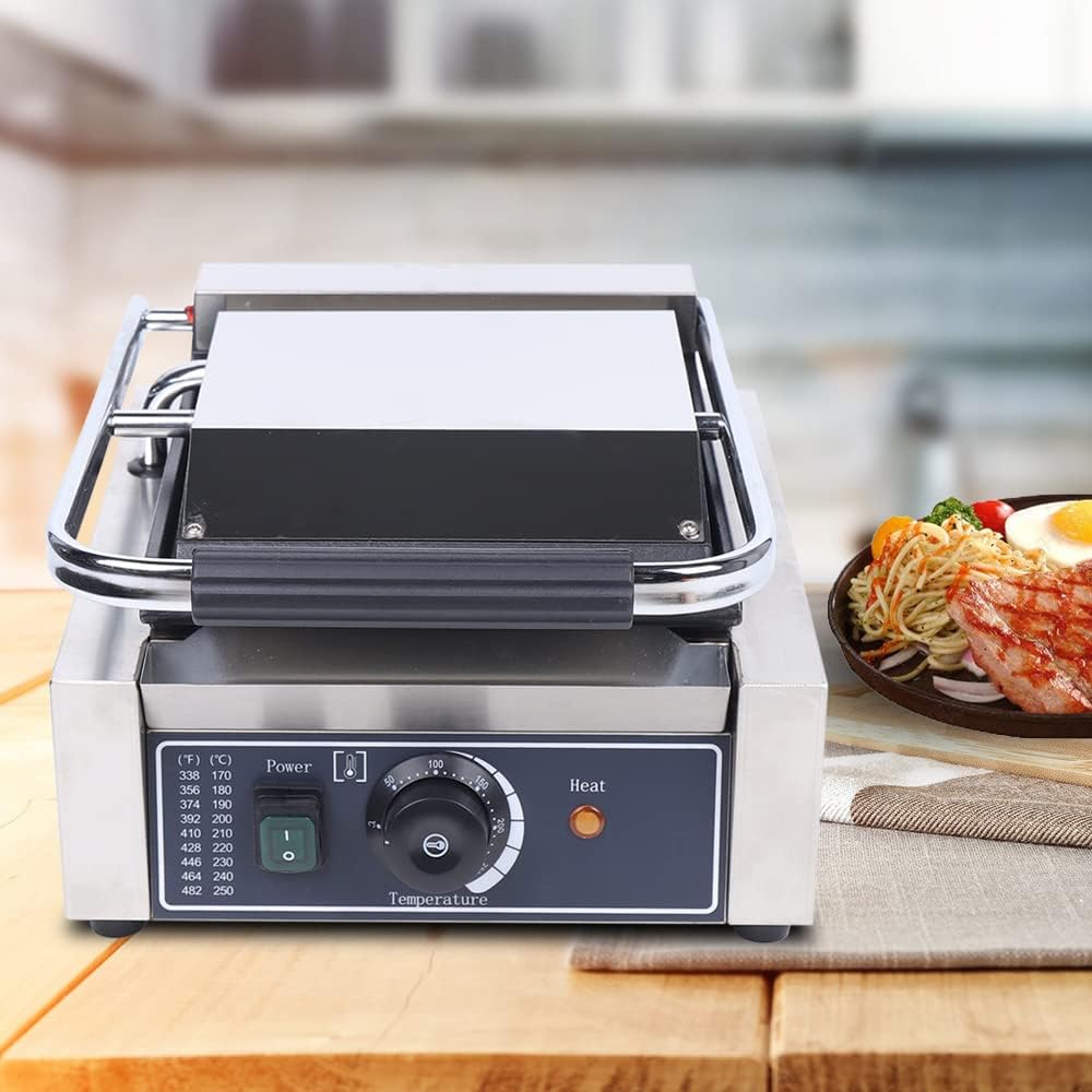 Panini Press Toaster Sandwich Maker, 110V 1800W Non-Stick Commercial Electric Griddle Contact Grill Grooved, for Hamburgers Steaks Bacons Sandwiches Sausages