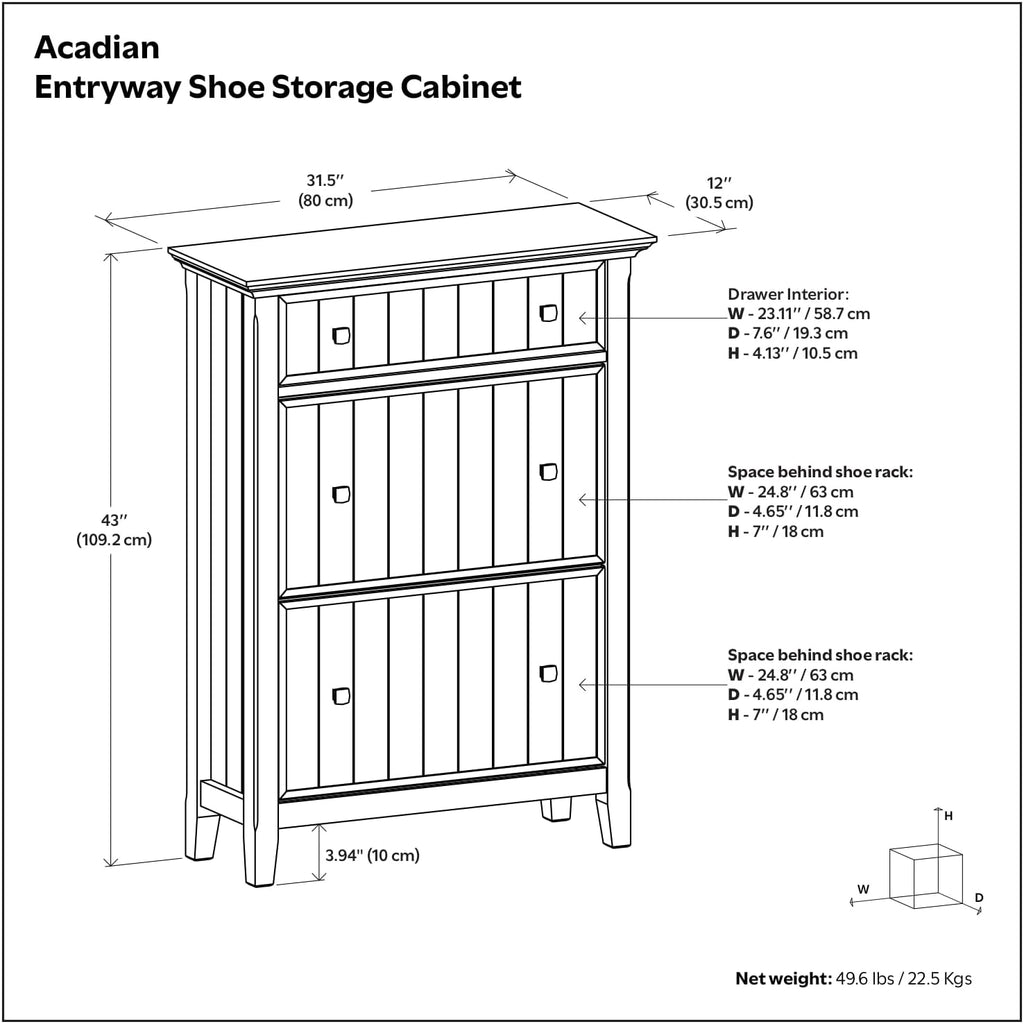 SIMPLIHOME Acadian Storage Cabinet - 32 inch Wide Solid Wood Entryway Shoe Storage Cabinet in Brunette Brown, Transitional Tilt-Out Shoe Organizer for Hallway with Drawer and Brushed Nickel Hardware