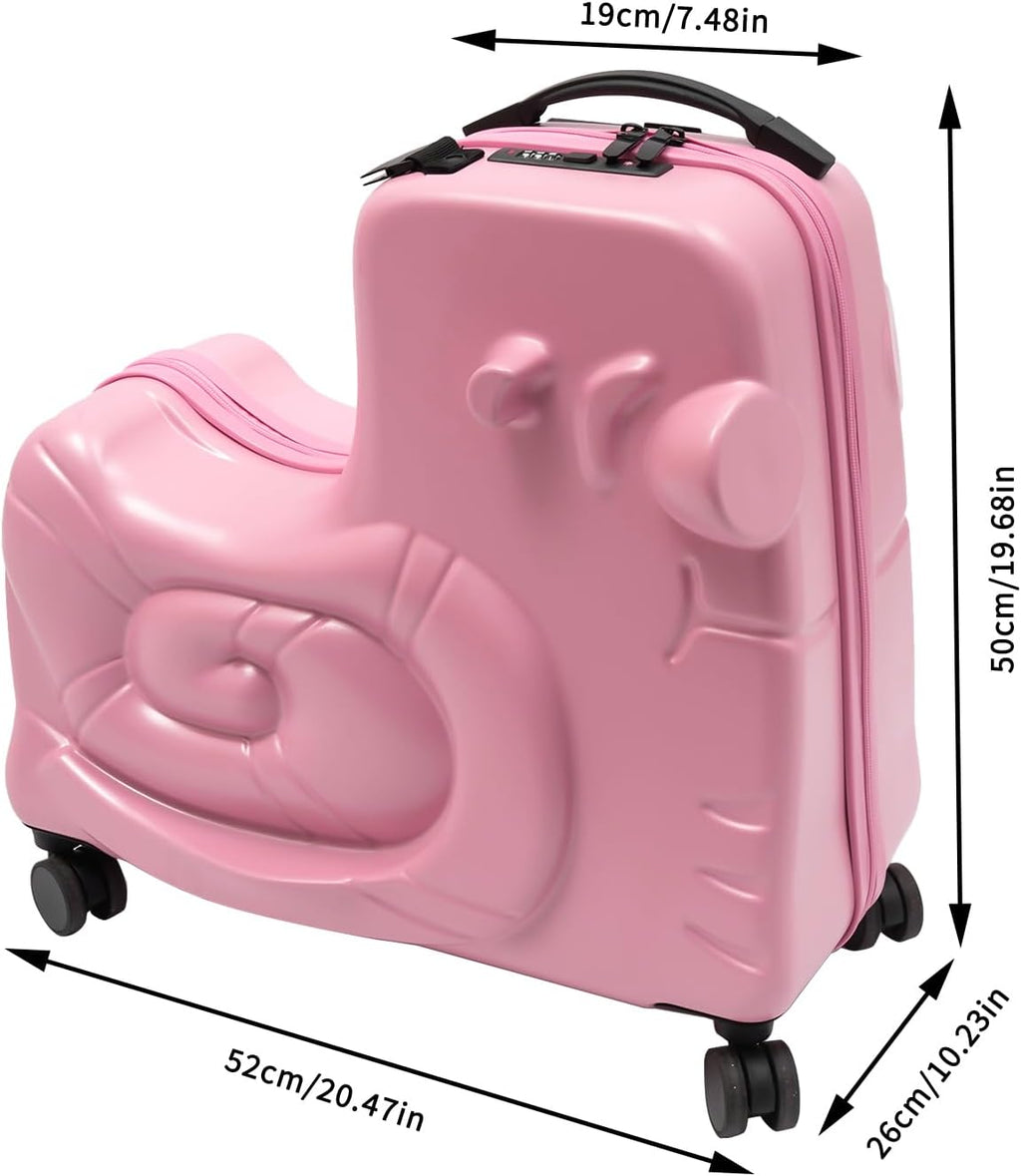 DNYSYSJ 20' Children's Ride On Luggage, Kid's Trolley Suitcase with Universal Wheels and Password Lock, Carry On Luggage Rolling Luggage, Aged 1-6 Years, ABS+PC (Pink, Snail Pattern)
