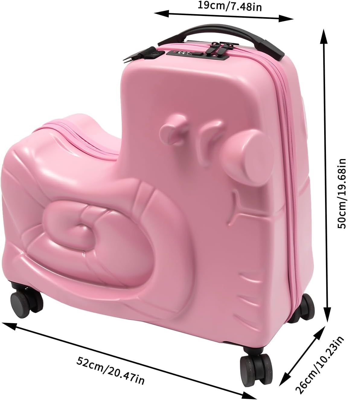 DNYSYSJ 20' Children's Ride On Luggage, Kid's Trolley Suitcase with Universal Wheels and Password Lock, Carry On Luggage Rolling Luggage, Aged 1-6 Years, ABS+PC (Pink, Snail Pattern)