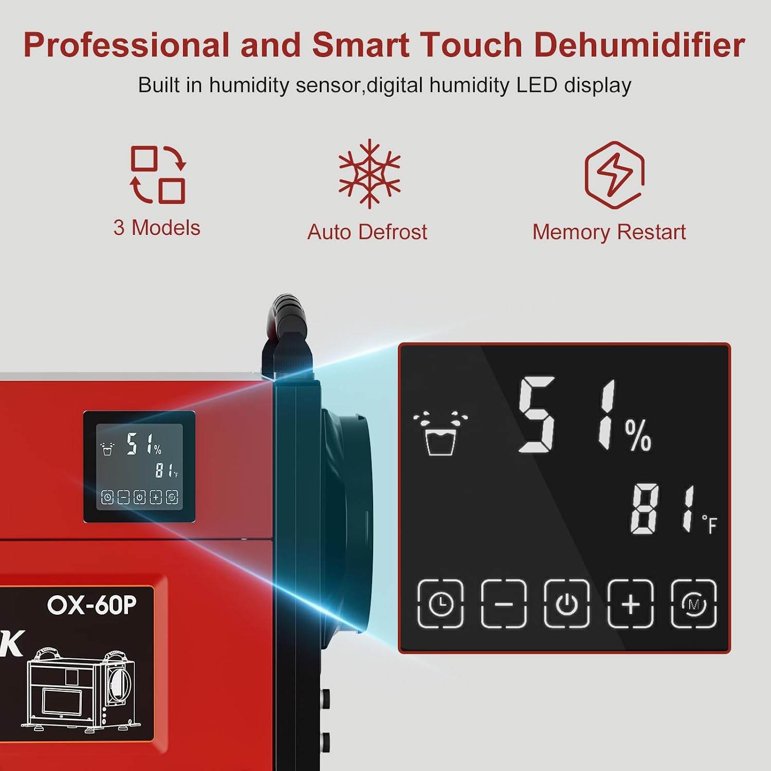 110 Pints Commercial Dehumidifier with Drain Hose, Crawl Space Dehumidifier for Water Damage Restoration, Flood Repair, Crawlspace and Basement, Red