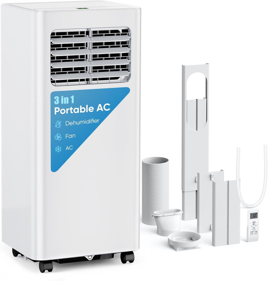 Feelfunn 10,000 BTU Portable Air Conditioner - Cools 450 Sq. Ft., 3-in-1 Portable AC Unit with Cool/Fan/Dehumidifier/Sleep, Quiet AC with LED Display, Remote & 24H Timer, for Bedroom, Dorm, Apartment
