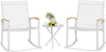 Shintenchi 3 Piece Outdoor Rocking Bistro Set, Textilene Fabric Small Patio Furniture Set, Front Porch Rocker Chairs Conversation Set with Table for Lawn, Garden, Balcony, Poolside (White)