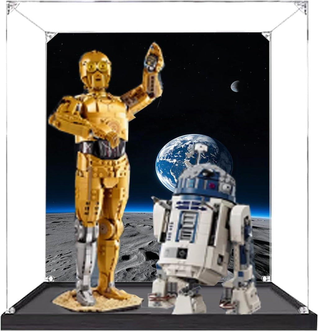 Acrylic Display case for Lego 75398+75379 c-3po/r2-D2 Robot Combination,Sturdy Storage Display Box 14.1 x 14.1 x 18.5 inches (excluding Models) (Option 2)