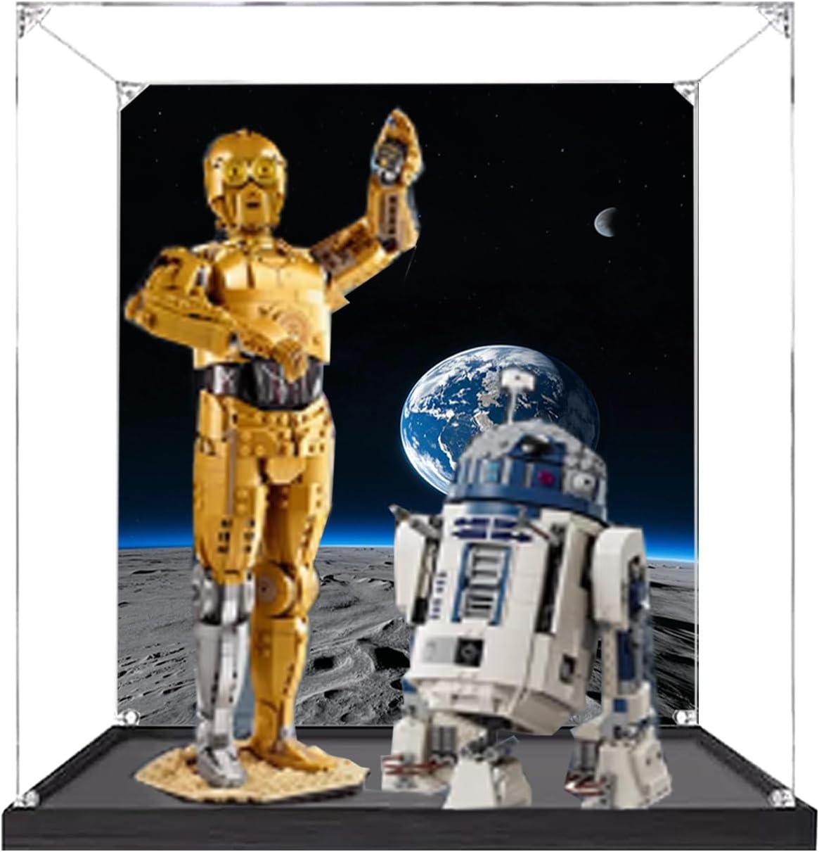 Acrylic Display case for Lego 75398+75379 c-3po/r2-D2 Robot Combination,Sturdy Storage Display Box 14.1 x 14.1 x 18.5 inches (excluding Models) (Option 2)