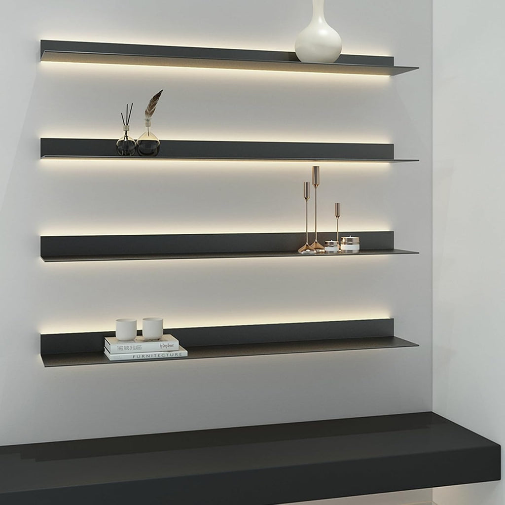 EMYJAY Light-Emitting Shelves，Wall Mounted Light-Emitting Shelves Floating Display Shelf Can Light Up The Room Various Decorations and Photo Frames (Color : Black, Size : 150x20x6cm)