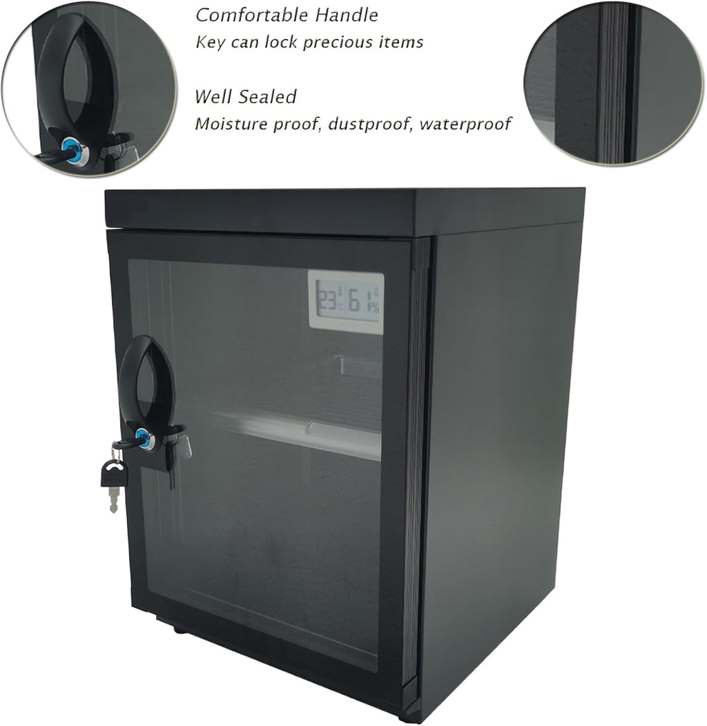 INTBUYING Camera Lens Dry Cabinet 30L Electronic Dry Cabinet for Camera Lens Storage with Lock 2 Layers Intelligent Temperature Humidity LED Screen Noiseless