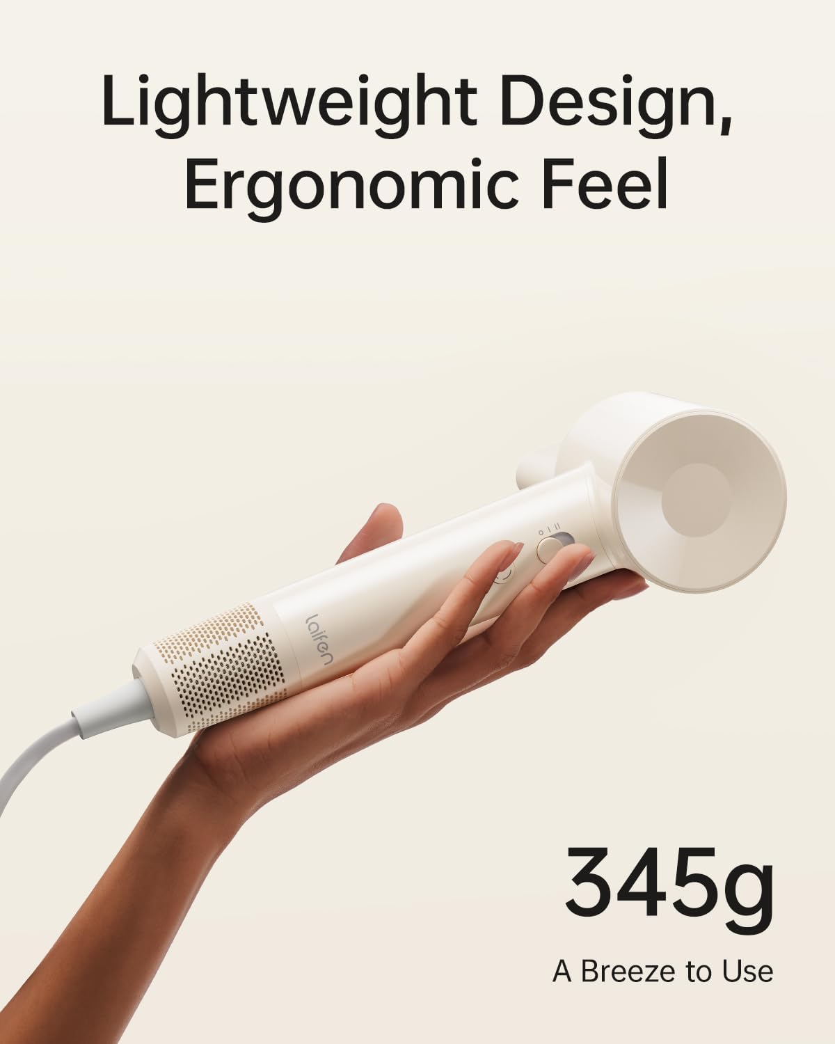 Laifen SE Lite Hair Dryer, Negative Ionic Blow Dryer with 100,000 RPM Brushless Motor for Fast Drying, High-Speed Low Noise Hair Dryer with Lightweight Design and 2 Nozzles Milktea, HD110