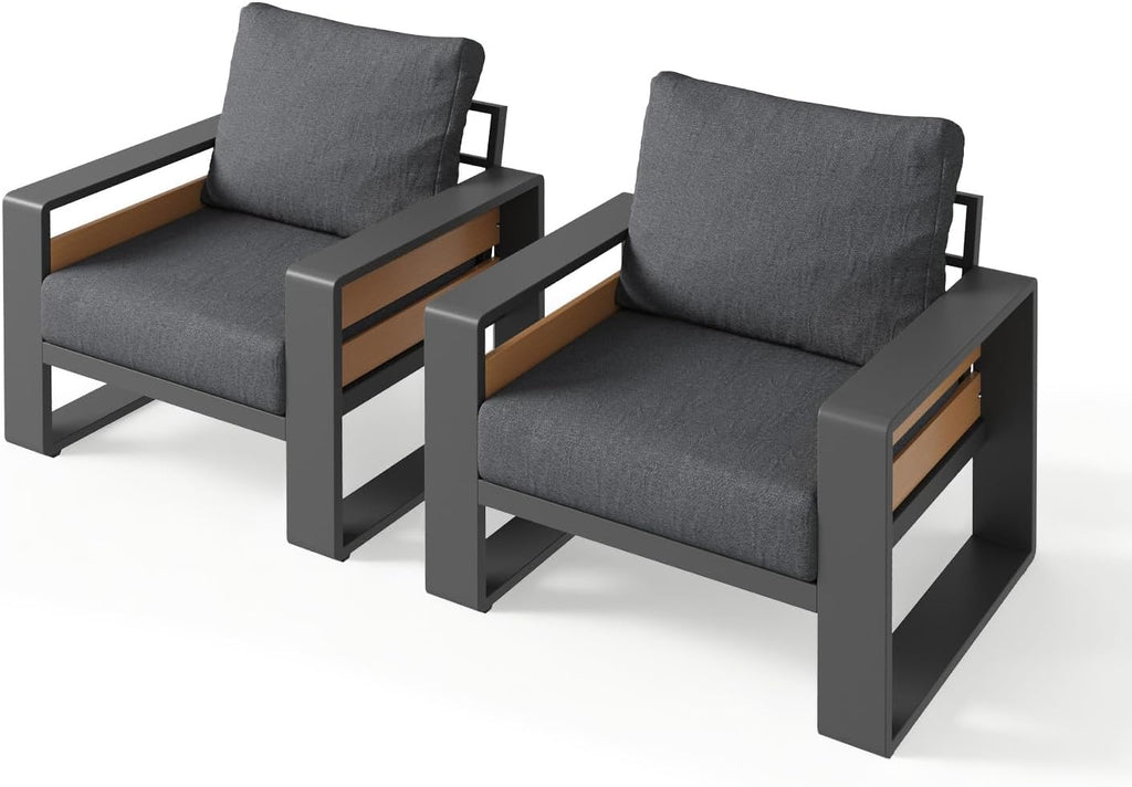 Aoxun Aluminum Patio Furniture Set, 2 Piece Luxury Outdoor Sectional with 6' Olefin Fabric Cushions, Patio Conversation Sets with Coffee Table Outdoor Sofas for Backyard, Porch Dark Grey