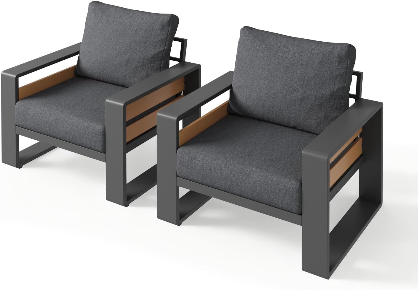 Aoxun Aluminum Patio Furniture Set, 2 Piece Luxury Outdoor Sectional with 6' Olefin Fabric Cushions, Patio Conversation Sets with Coffee Table Outdoor Sofas for Backyard, Porch Dark Grey