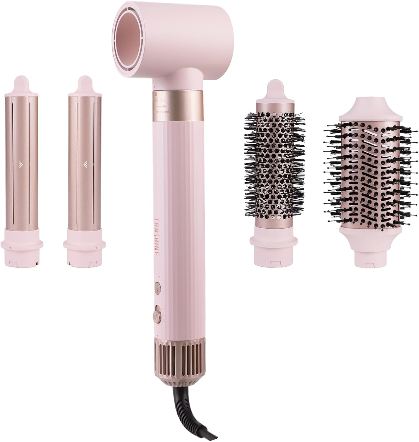 TANSHINE Blow Dryer Brush Set,5 in 1 Professional Hot Air Styler Hair Dryer Brush Styler,High-Speed Dryer Air Curler for Fast Drying Curling Volumizing Straightening Styling,Ionic Technology,Pink