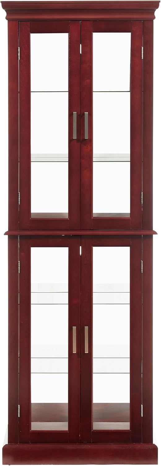 Lighted Wooden Display Curio Cabinet,Cabinet with Tempered Glass Door & 6 Shelves,Vintage 3 Side Glass Display Curio Cabinet,Bar and Liquor Storage Area,Glass Bookshelf,E26 light bulb Unincluded