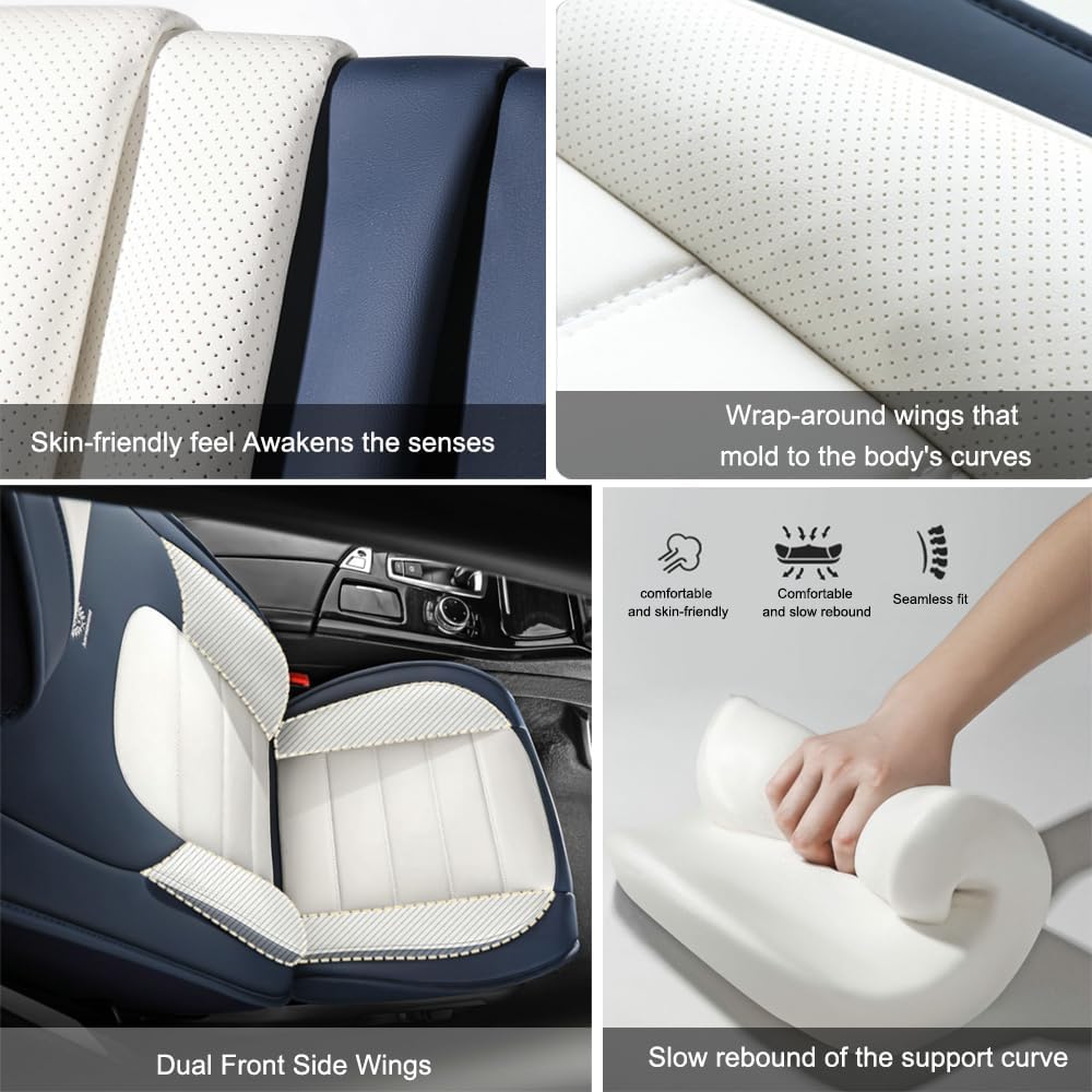 5 Seat Covers for Volvo XC90 2006-2024 Leather Car Seat Covers Waterproof Soft Car Seat Protectors Comfort Premium Automotive Seat Covers with Airbag（Luxury,White+Gray）