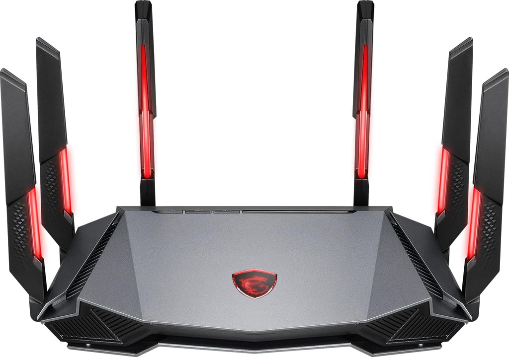 MSI Radix AXE6600 WiFi 6E Tri-Band Gaming Router, AI QoS, RGB, 1.8GHz Quad-Core Processor, MU-MIMO, Tri Band Gigabit Wireless, 8-Stream, High Speed Long Range Gaming Router