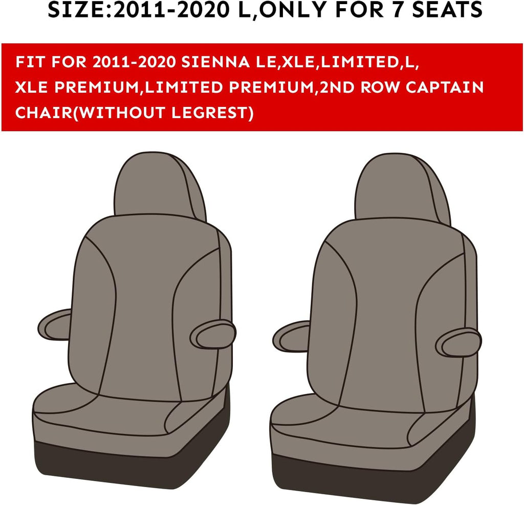 coverdream Sienna Leather Car Seat Covers Custom Fit for 2011-2020 Toyota Sienna LE,XLE,Limited,L,XLE Premium,Limited Premium,7-Seater,Full Coverage Car Seat Protector(Full Set,Black/Red Line)