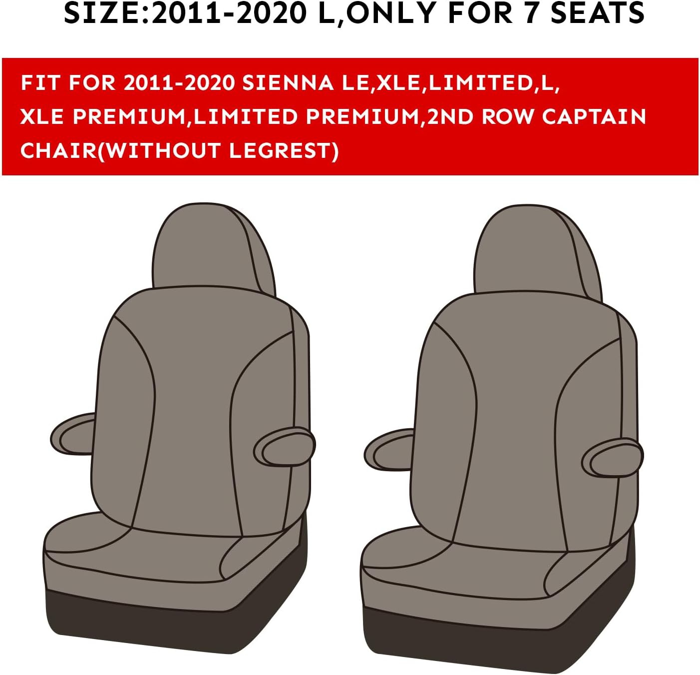 coverdream Sienna Leather Car Seat Covers Custom Fit for 2011-2020 Toyota Sienna LE,XLE,Limited,L,XLE Premium,Limited Premium,7-Seater,Full Coverage Car Seat Protector(Full Set,Black/Red Line)