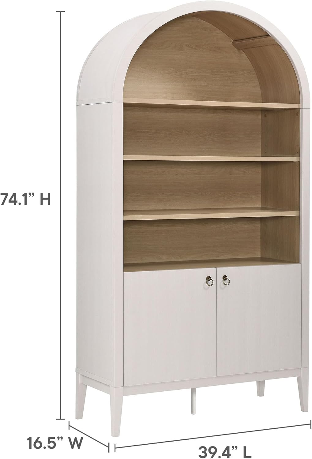 Modway Nolan Tall Arched Storage Display Cabinet in Ivory - 74 Inch Arch Bookshelf with Open and Closed Shelving - Modern Accent Cabinet for Living Room, Dining Room