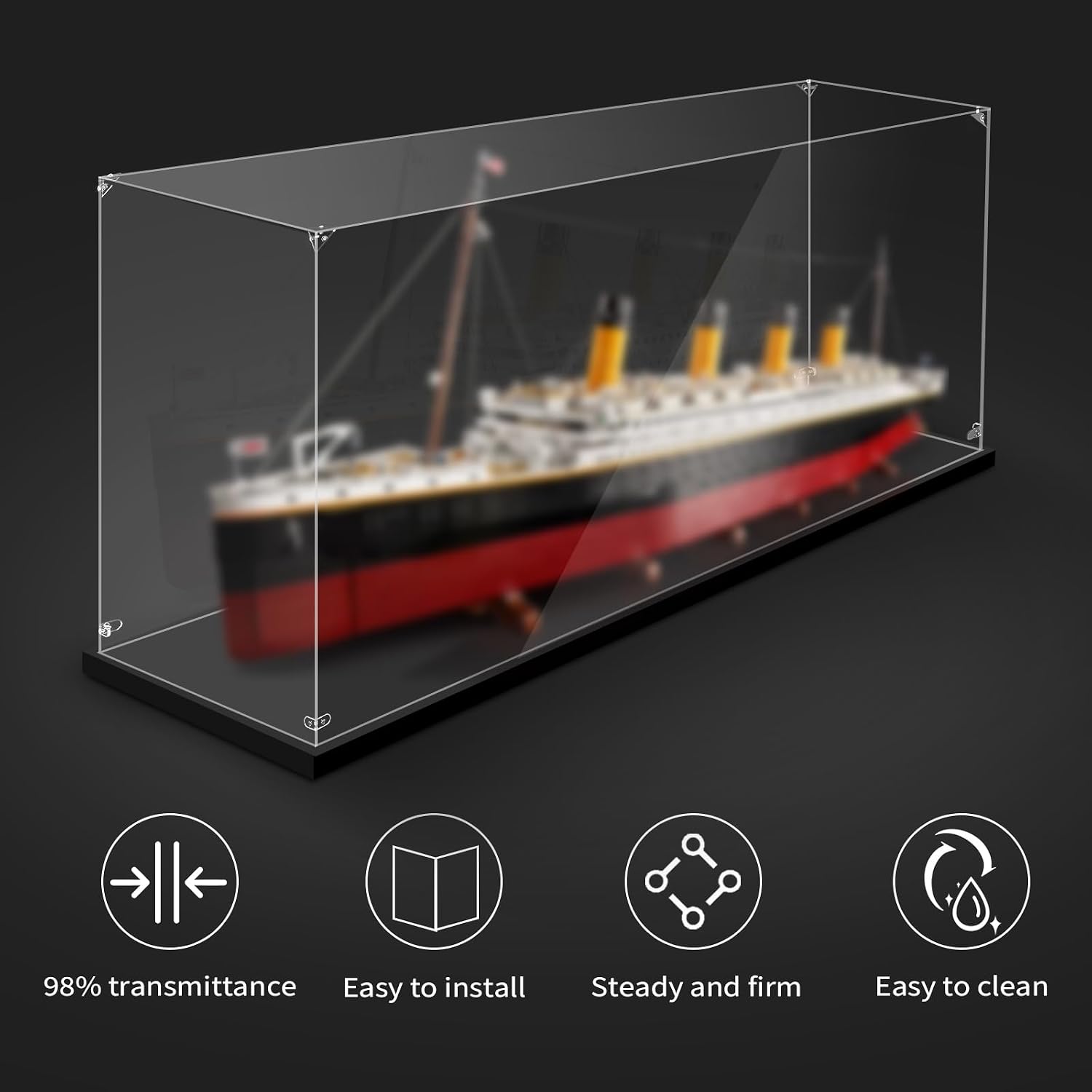 Display Case for Lego 10294 Titanic, 55.11x7.87x19.68inch (140x20x50cm), Protect Your Collectibles from Dust with a Clear Showcase