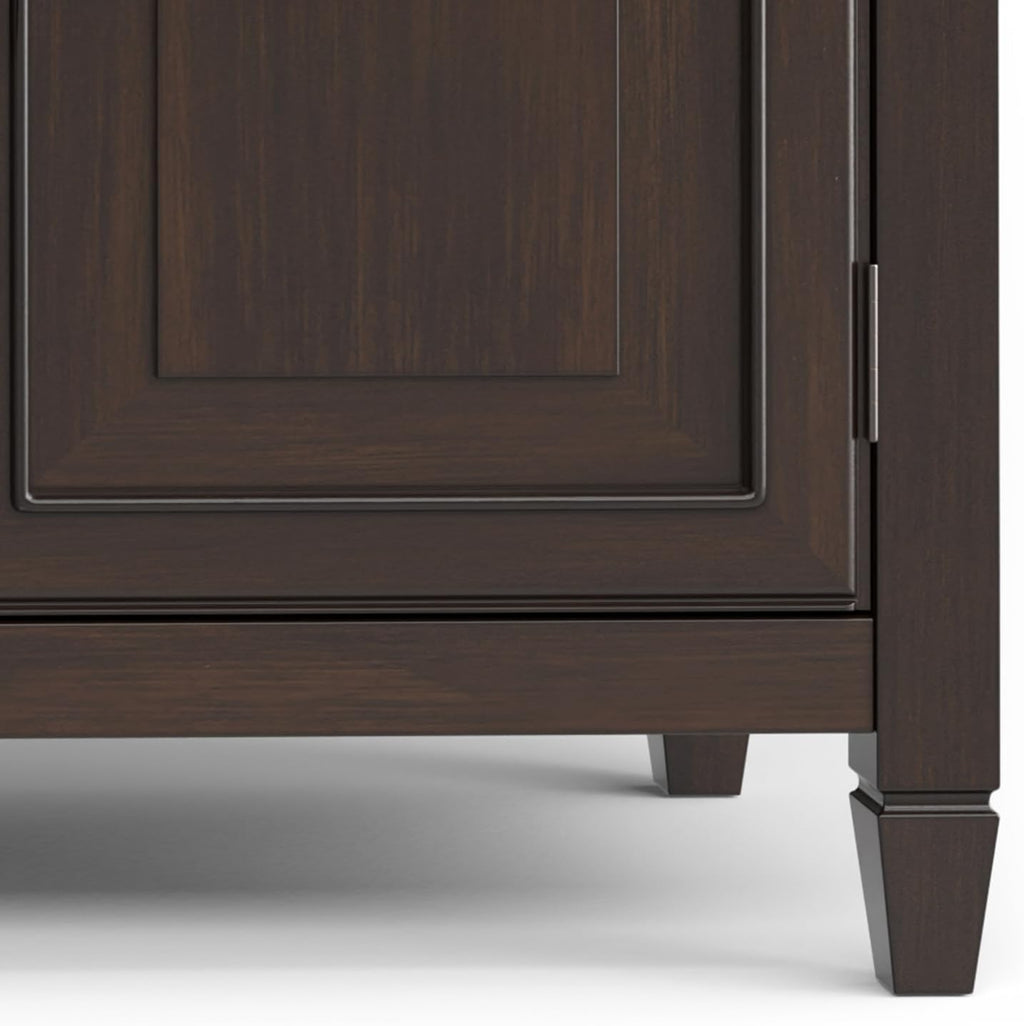 SIMPLIHOME Connaught Buffet - 67 inch Wide Solid Wood 4 Door Sideboard Cabinet in Dark Chestnut Brown, Traditional Dining Room Storage for Kitchen or Living Room with 2 Drawers and Adjustable Shelves