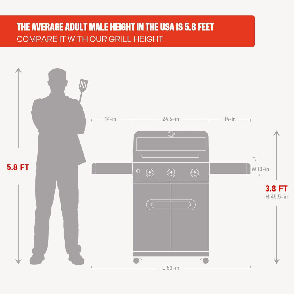 Monument Grills Mesa Series, Outdoor Barbecue Stainless Steel 3 Burner Propane Gas Grill, 48,000 BTU Patio Garden Grill with Side Burner and Knob Controls, Mesa305 with BBQ Cover