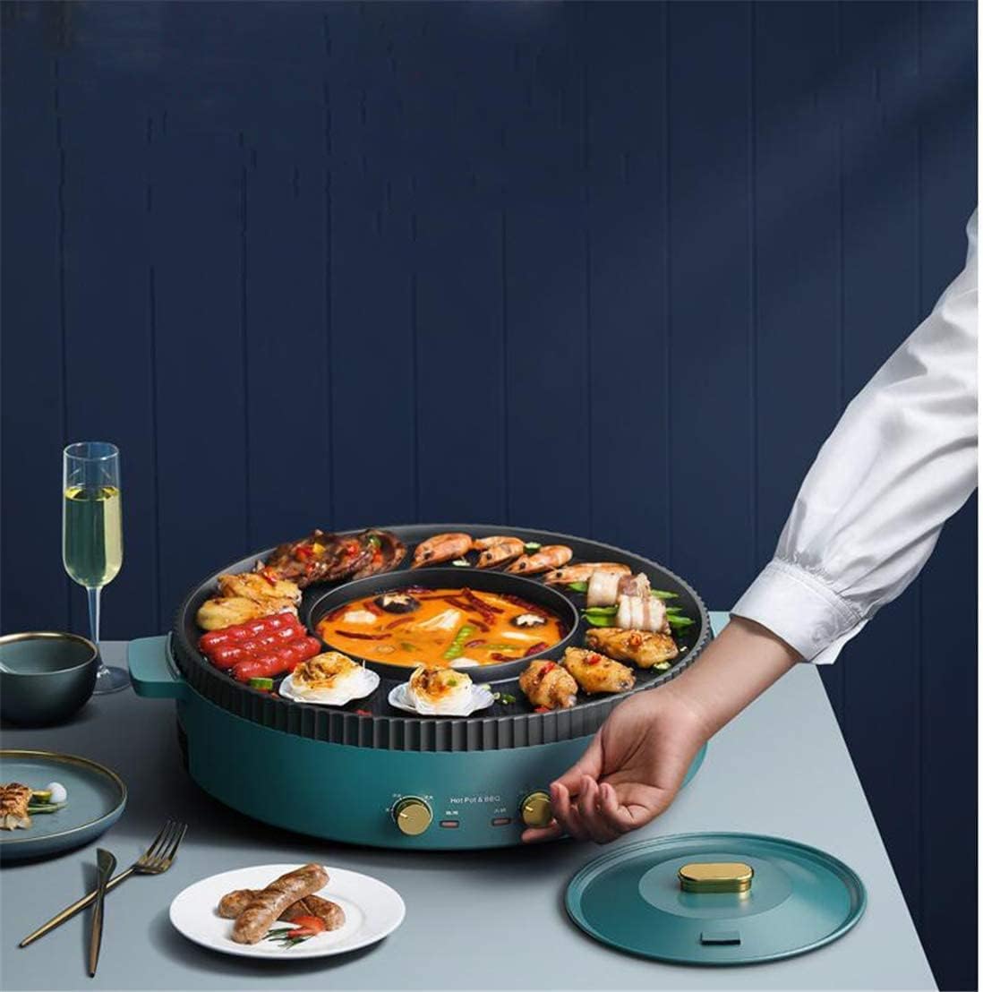 Multi-Function Electric Hot Pot Grill, 220 ℃ Constant Temperature Double Temperature Control Electric Grill, Indoor Teppanyaki, Used for Grilling Spaghetti Pot
