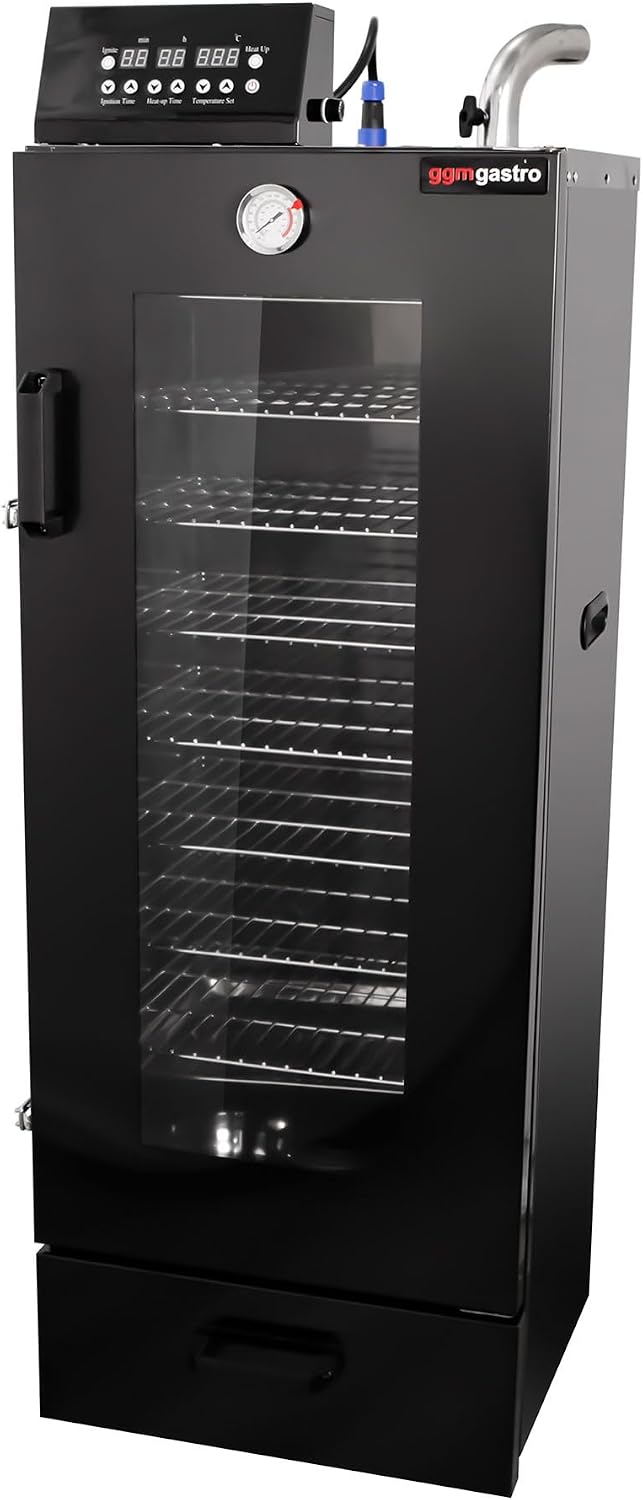 HAKKA Electric Smoker, Commercial Smoke Oven 8 Racks for BBQ Grill Outdoor Visible Glass Door Vertical Black Smoker 2000W for Cooking Pastrami, Sausage, Bacon (DSH-S45D)