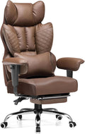 GTPLAYER Big and Tall Gaming Chair 400lbs Heavy Duty Office Chair with Foot Rest & Ergonomic Pocket Spring Lumbar Support, High Back 3D Saddle Shaped Cushion for Back Pain Relief, Brown