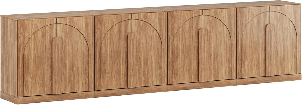 BELLEZE Bijou Set of 4 Wall-to-Wall Storage Cabinets (126' Wide) - Grand Sideboard Buffet System w/8 Arched Doors - Massive Entertainment Center & Display Console for Living Room, Office, Camel