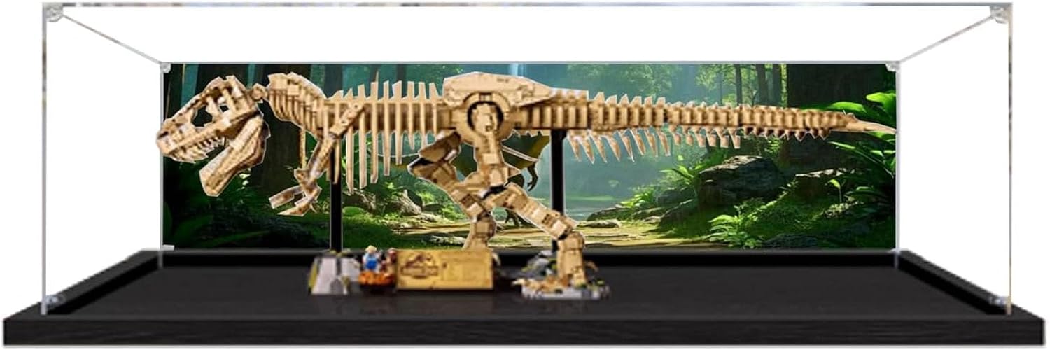 Acrylic Display Case for Lego 76968 Dinosaur Fossil Tyrannosaurus Rex, Dustproof Box, Storage Box, Transparent Box, Display Box Compatible with 76968 (Box Only) (Painted Background A)