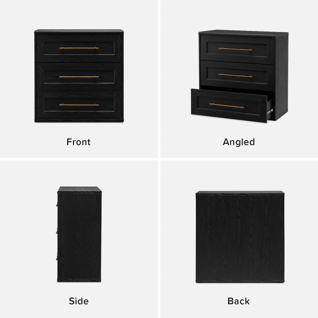 mopio Blake 3 Drawer Dresser for Bedroom, Chest of Drawers, Wood Dresser Organizer, Modern Farmhouse, Tall Night Stand, Enhanced Safety, Sturdy Compliant (Black Oak, Set of 2)