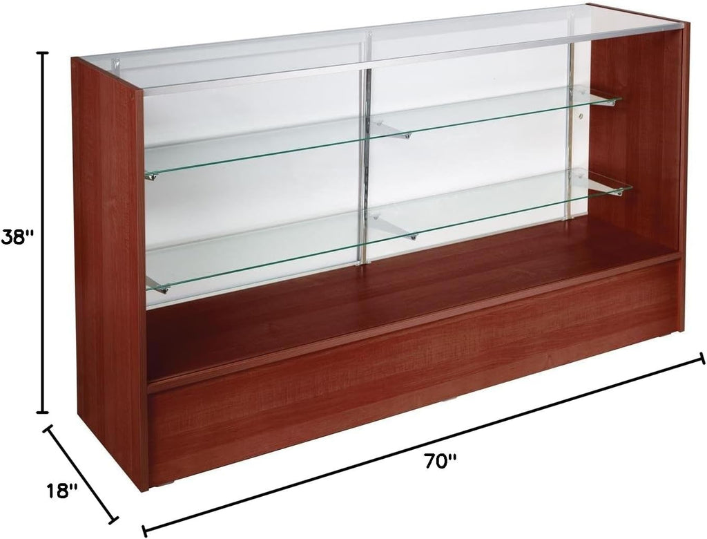 Free-Standing Glass Display Case with Cherry Finish Melamine Base, Includes Sliding Rear Doors - 6 Feet Wide