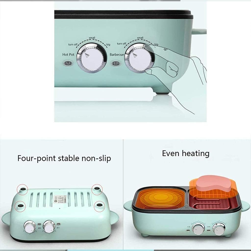 Portable Indoor Electric Bbq Grill Smokeless, 2 in 1 Electric Pan Shabu Hot Pot BBQ Frying Cook Grill with Adjustable Thermostat Easy Clean Non-Stick Griddle