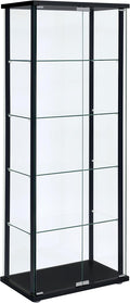 Coaster Home Furnishings - Delphinium - Glass - 4-Shelf Curio Cabinet with Wood Top and Base, Two Doors, and Chrome Hardware - Living Room - 64-Inch - Black - 950170