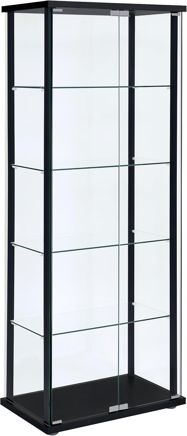 Coaster Home Furnishings - Delphinium - Glass - 4-Shelf Curio Cabinet with Wood Top and Base, Two Doors, and Chrome Hardware - Living Room - 64-Inch - Black - 950170