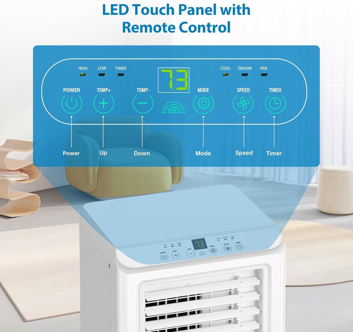 8000BTU Portable Air Conditioner, 3-In-1 Air Conditioner with Remote Control, Cooling, Dehumidifier and Fan, Cooling Area Up to 350 Sq. Ft. for Home, Office, Bedroom, White
