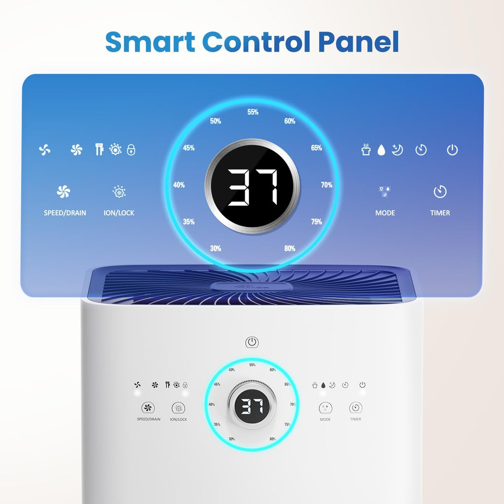 8500 Sq. Ft Dehumidifier for Basement, Large Rooms - 150 Pints Dehumidifier with Drain Hose, Built-in Pump, Dust Removal, Auto Defrost, Intelligent Humidity Control, 3 Smart Modes