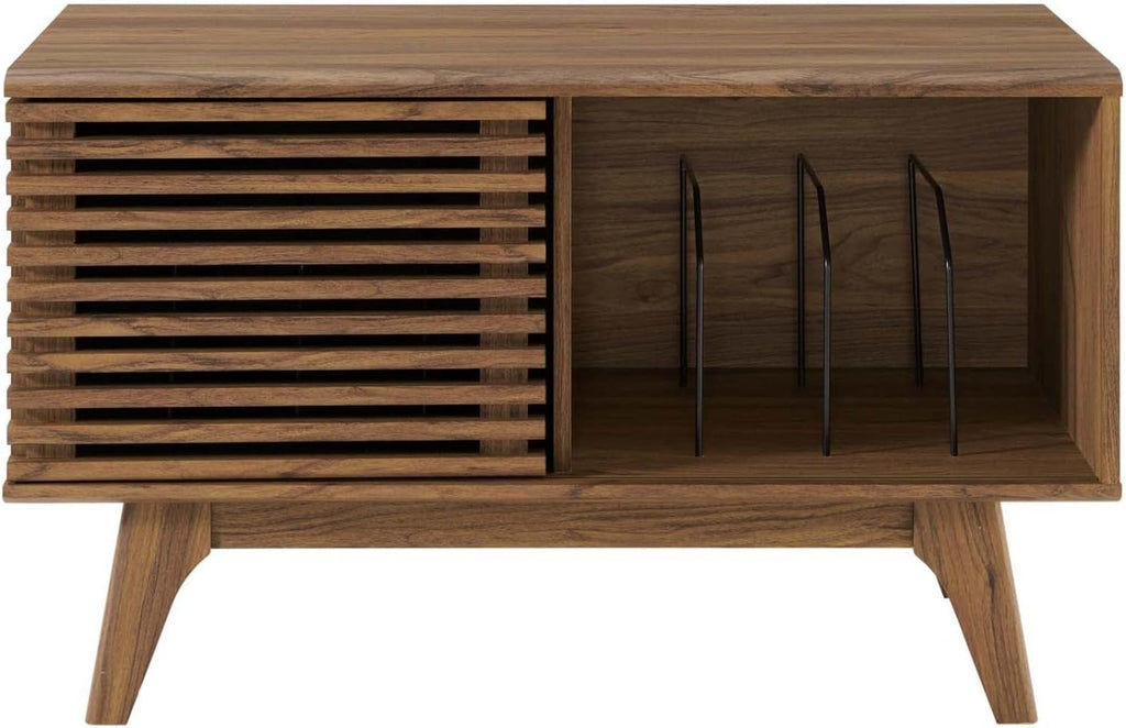 Modway Render Mid-Century Modern 37' Vinyl Record Display Stand in Walnut