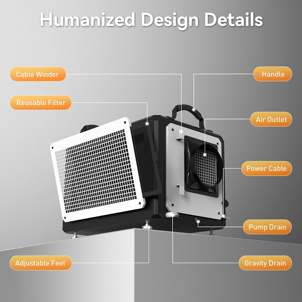 Commercial Dehumidifier 120 Pint with Drain Hose for Crawl Spaces, Industrial, Basements, Garages, Dehumidifier with Pump, Portable, Compact, Large Capacity, Auto Defrost, Memory Restart