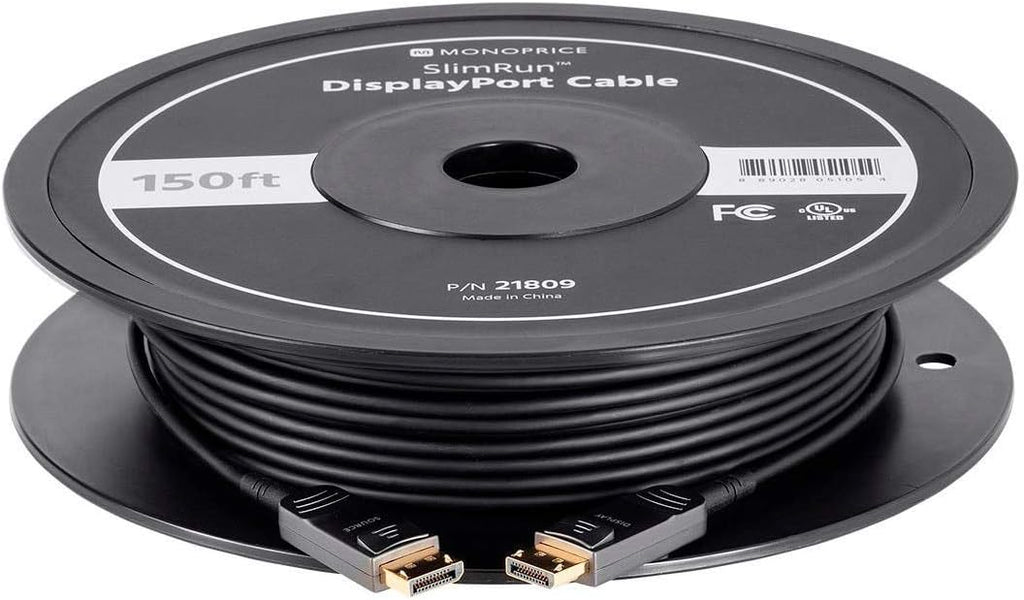 Monoprice DisplayPort Cable - 32.4Gbps, 8K@30Hz, 5K@60Hz, 4K@120Hz, HDR, AMD FreeSync 2.0, Fiber Optic, AOC, 100 Feet - SlimRun AV Series